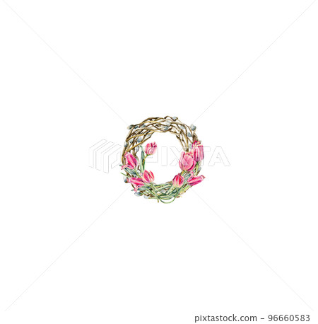 Hand drawn watercolor pink flowers tulips on a... - Stock Illustration ...