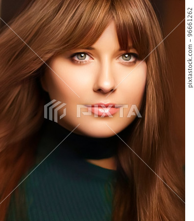 Hairstyle, beauty and hair care, beautiful woman with long healthy hair, brunette model wearing natural makeup, glamour portrait for hair salon and haircare brand 96661262