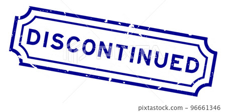 Grunge blue discontinued word rubber seal stamp on white background 96661346