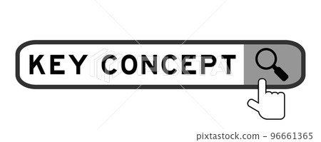 Search banner in word key concept with hand over magnifier icon on white background 96661365