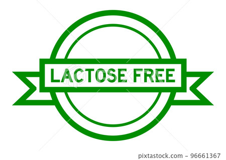 Vintage green color round label banner with word lactose free on white background 96661367
