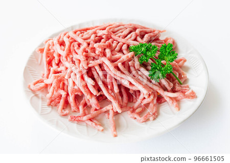 Mixed ground mince with Japanese beef tallow on a white background 96661505