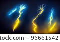 Electric lightning bolt. Energy effect. Bright light flare and sparks. 96661542