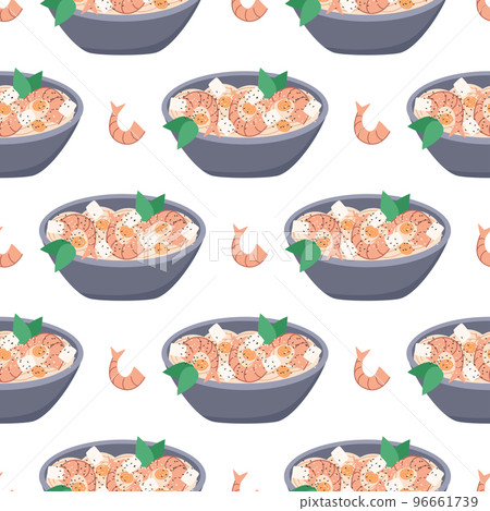 Udon noodles with seafood and tofu cheese background 96661739