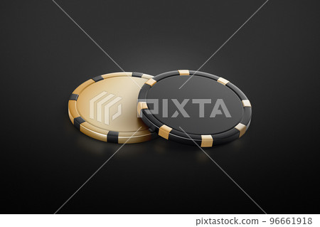 Blank black and gold plastic round chip mockup, dark background Blank black and gold plastic round chip mockup, dark background 96661918