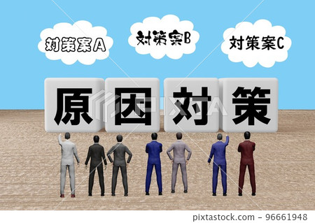 A businessman looking at a character block for countermeasures A businessman looking at a character block for countermeasures 96661948