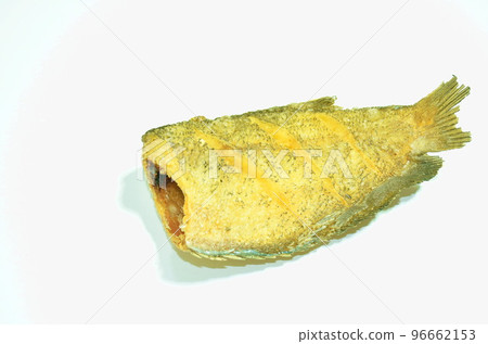 deep fried snake skin catfish or gourami on white background 96662153