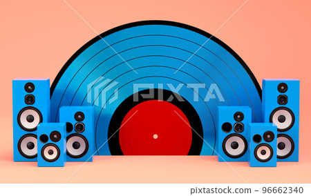 Set of Hi-fi speakers with loudspeakers for sound recording studio on coral 96662340