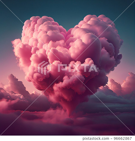 Pink heart cloud. Love cloud in the sky. Love background. Pink heart poster 96662867