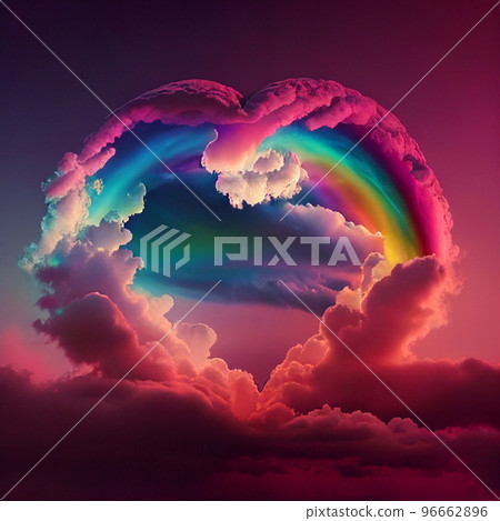 Rainbow heart cloud. Love cloud in the sky. LGBT love background. Queer rainbow heart poster 96662896