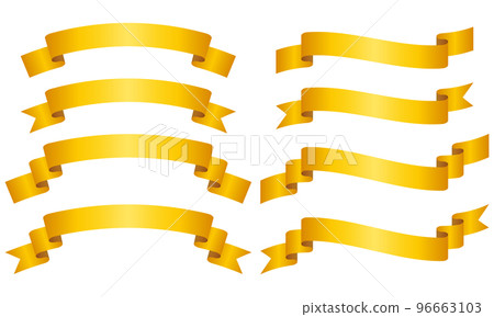 Illustration of a set of 8 types of curved gradation ribbon labels (yellow) 96663103