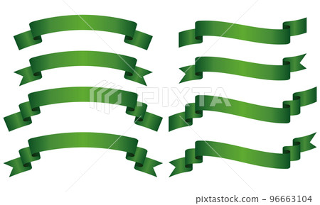 一組 8 種類型的彎曲漸變色帶標籤(綠色)的插圖 一組 8 種類型的彎曲漸變色帶標籤(綠色)的插圖 96663104