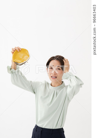 Wallet worried woman white background 96663403