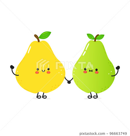 Pears card. Vector hand drawn doodle style cartoon character illustration icon design. Happy pears friends concept card 96663749