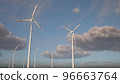 Wind turbine farm on the background of the sky with clouds. Sustainable energy production, clean energy. Alternative electric power, green transition 96663764