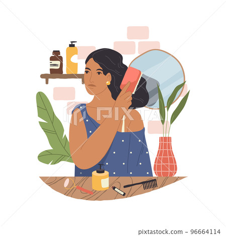 Hair styling or beauty care of woman, vector image 96664114