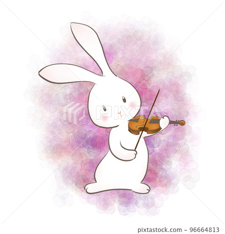 一隻兔子高興地拉小提琴的插圖 96664813