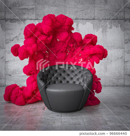 black leather armchair and magenta smoke in the background. black leather armchair and magenta smoke in the background. 96666440