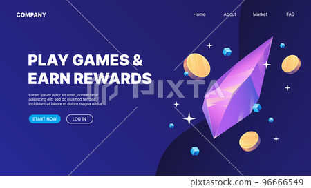 Violet crystal with flying coins. P2E Crypto Games Landing Page Concept. Earn Rewards playing crypto games Violet crystal with flying coins. P2E Crypto Games Landing Page Concept. Earn Rewards playing crypto games 96666549
