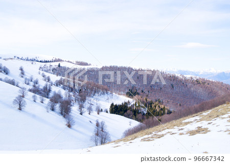 Winter landscape with snow from Alps 96667342