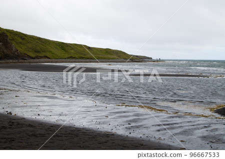 Hvitserkur sea stack, Iceland. Black sand beach Hvitserkur sea stack, Iceland. Black sand beach 96667533