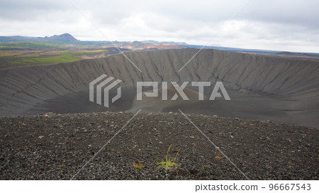 Hverfell caldera volcano top view, Iceland landmark 96667543
