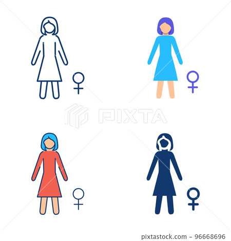 Woman icon set in flat and line style 96668696