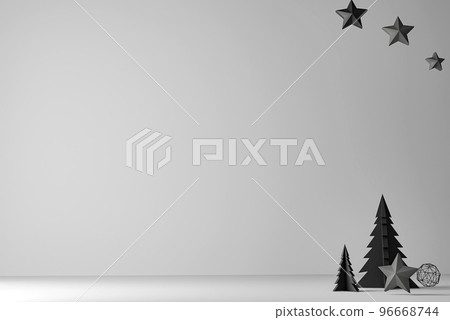 Stylish Christmas stars on gray wall. Modern festive scandinavian decor in room. 3D render 96668744