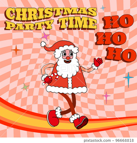Groovy hippie Christmas poster. Santa Claus in trendy retro cartoon style Groovy hippie Christmas poster. Santa Claus in trendy retro cartoon style 96668818