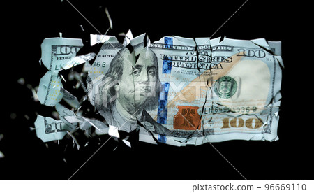 Broken US paper money on a black background Broken US paper money on a black background 96669110