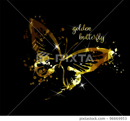 Gold abstract butterfly on black background with reflection. Vector illustration Gold abstract butterfly on black background with reflection. Vector illustration 96669953