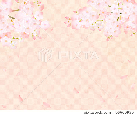 Beautiful cherry blossoms-Pink color-Checkered pattern-Japanese paper wallpaper-Gorgeous background material frame 96669959