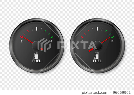 Vector 3d Realistic Black Gas Fuel Tank Gauge, Oil Level Bar Set Isolated. Full and Empty. Car Dashboard Details. Fuel Indicator, Gas Meter, Sensor. Design Template Vector 3d Realistic Black Gas Fuel Tank Gauge, Oil Level Bar Set Isolated. Full and Empty. Car Dashboard Details. Fuel Indicator, Gas Meter, Sensor. Design Template 96669961