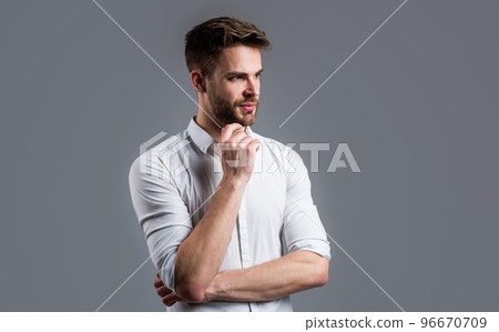 well groomed hairstyle. male beauty and fashion look. formal office shirt for bearded guy. unshaven handsome man with bristle. hairdresser concept. young and confident boss well groomed hairstyle. male beauty and fashion look. formal office shirt for bearded guy. unshaven handsome man with bristle. hairdresser concept. young and confident boss 96670709