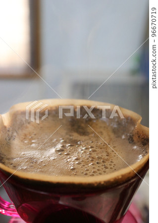 morning drip coffee sunrise and steam 96670719