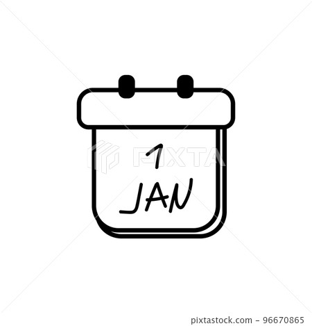 New year calendar doodle. Flip-off tear-off calendar with January 1st date isolated on white background. Cute christmas hand drawn vector illustration, icon, template. 96670865