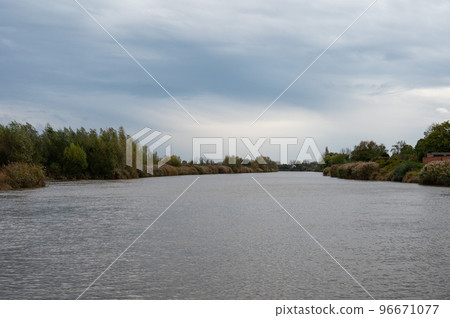 Bridge view over the open water of the river Scheldt, Wichelen, Belgium 96671077