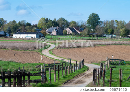 Asse ter Heide, Flemish Brabant - Walking trail through the fields at the Flemish countryisde Asse ter Heide, Flemish Brabant - Walking trail through the fields at the Flemish countryisde 96671430
