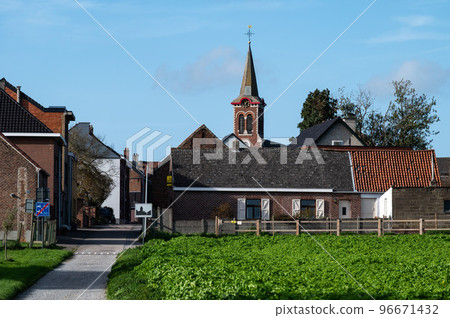 Asse ter Heide, Flemish Brabant - Village and agriculture fields over blue sky 96671432