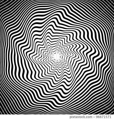 Whirl Motion Illusion in Abstract Op Art Pattern. 3D Effect. Wavy Lines Texture. Whirl Motion Illusion in Abstract Op Art Pattern. 3D Effect. Wavy Lines Texture. 96671571