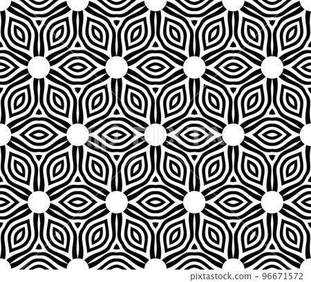 Abstract Seamless Geometric Floral Pattern. Black and White Texture. 96671572