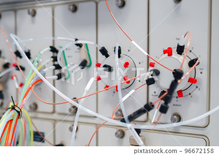 Close up of liquid phase chromatography system, tubes and hoses Close up of liquid phase chromatography system, tubes and hoses 96672158
