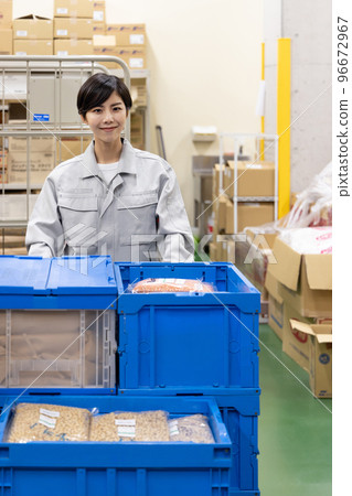 Logistics / transportation industry: Women carrying luggage on trolleys 96672967