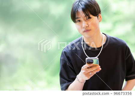 Generation Z man operating a smartphone Generation Z man operating a smartphone 96673356