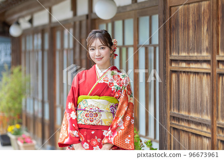 A woman in kimono shape A woman in kimono shape 96673961