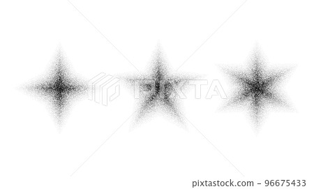 Dotted grain star set. Black noise texture asterisks collection. Black stipple flares. Halftone sparkles. Vector Dotted grain star set. Black noise texture asterisks collection. Black stipple flares. Halftone sparkles. Vector 96675433