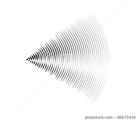 Sound wave signal. Radio or music audio concept. Epicentre or radar icon. Radial signal or vibration elements. Impulse curve lines. Concentric ripple semi circles.  96675434