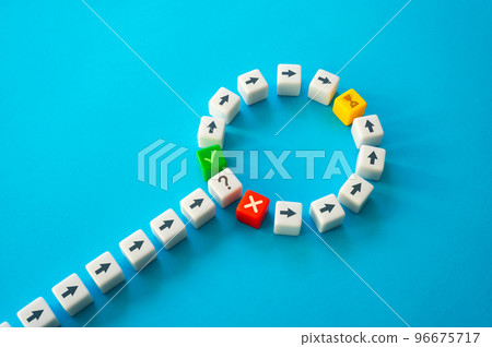 Choosing the path to the goal. Moral choice, single outcome. Different paths and difficulties lead to a goal achievement. Make success despite circumstances and decisions. Purposefulness, leadership. 96675717