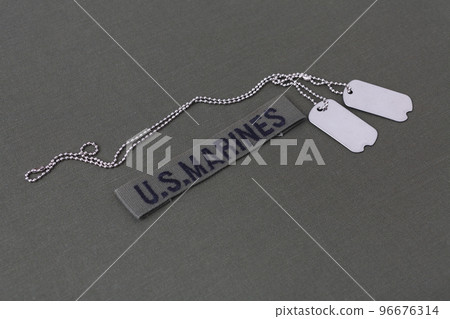 U.S. MARINES Branch Tape with dog tags on olive drab uniform 96676314