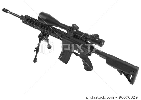 AR-15 assault rifle with bipod isolated on a white 96676329
